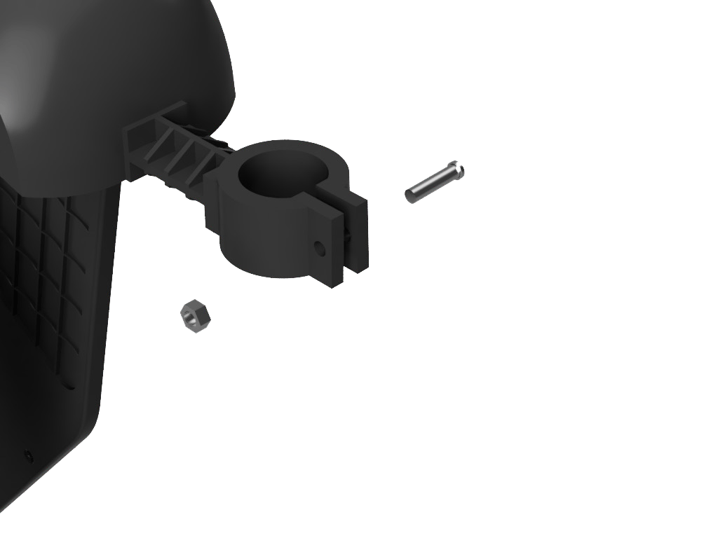 Close-up render of the seat-post clamp with its bolt and nut.
