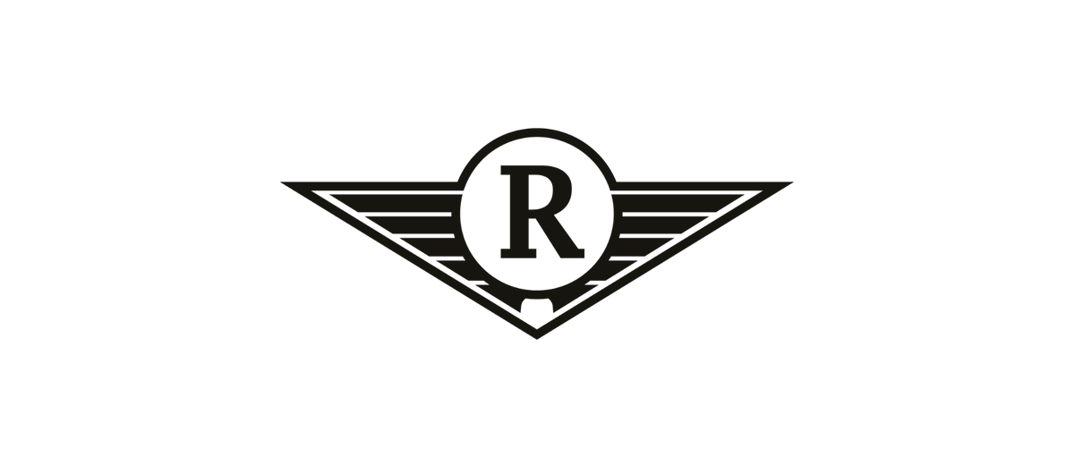 Ranelagh Ultimate’s badge: a bold serif R in a circle, with striped wings spreading out to each side, in black.