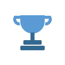 A light-blue trophy on a dark-blue base