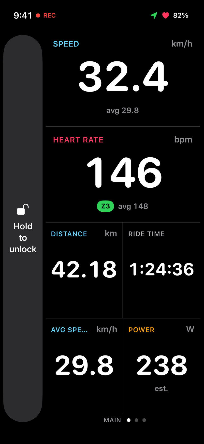The buttons on the left side while locked: one tall Hold to unlock bar down the left edge.