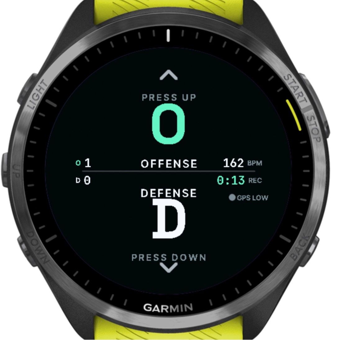 Between points: the O and D choice again, with O 1 and D 0, heart rate 162 and a rest timer at 0:13.