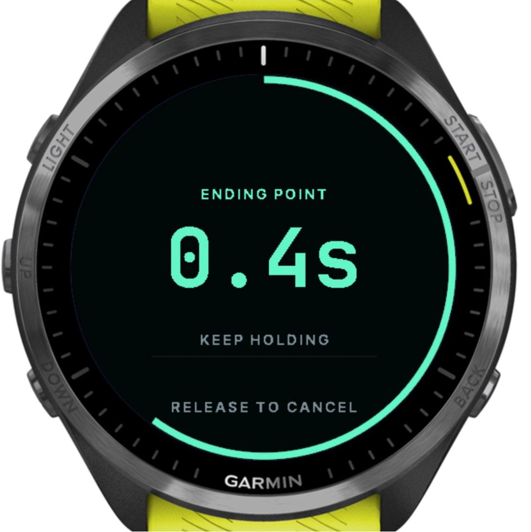 Ending point: a ring filling around the screen, 0.4 seconds held, “Keep holding” and “Release to cancel”.