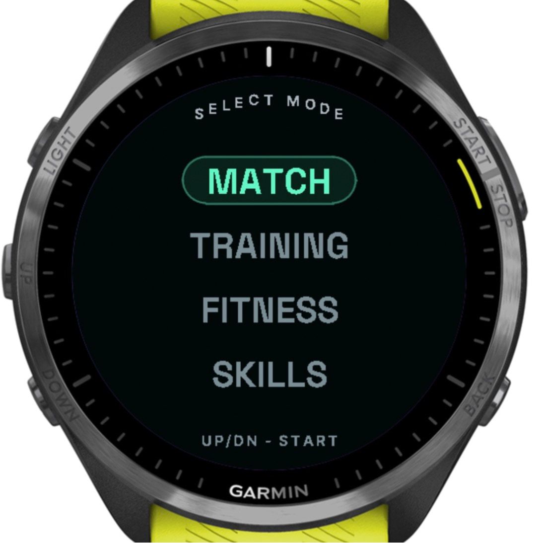 Select mode: Match, Training, Fitness and Skills, with Match highlighted.